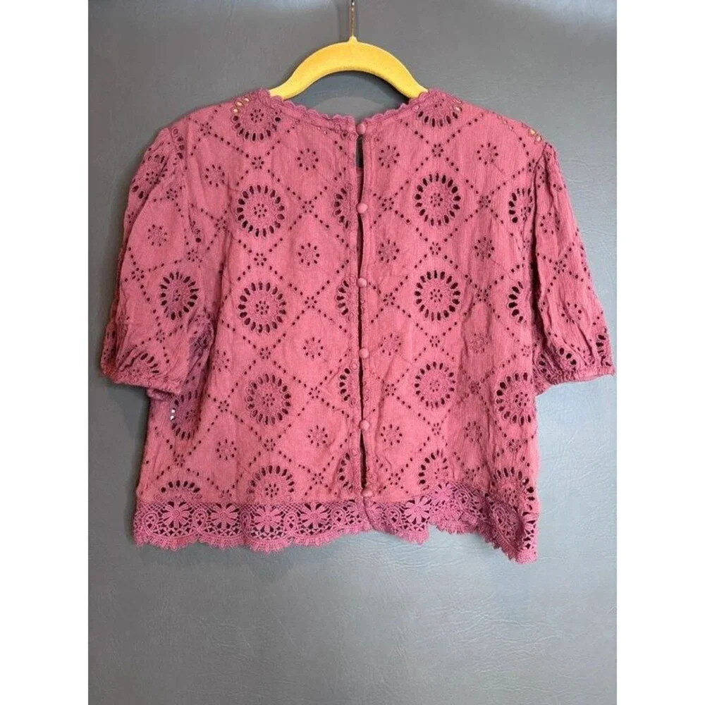 Abercrombie & Fitch Eyelet Lace Blouse Womens Small Pink Boho Cottagecore Top